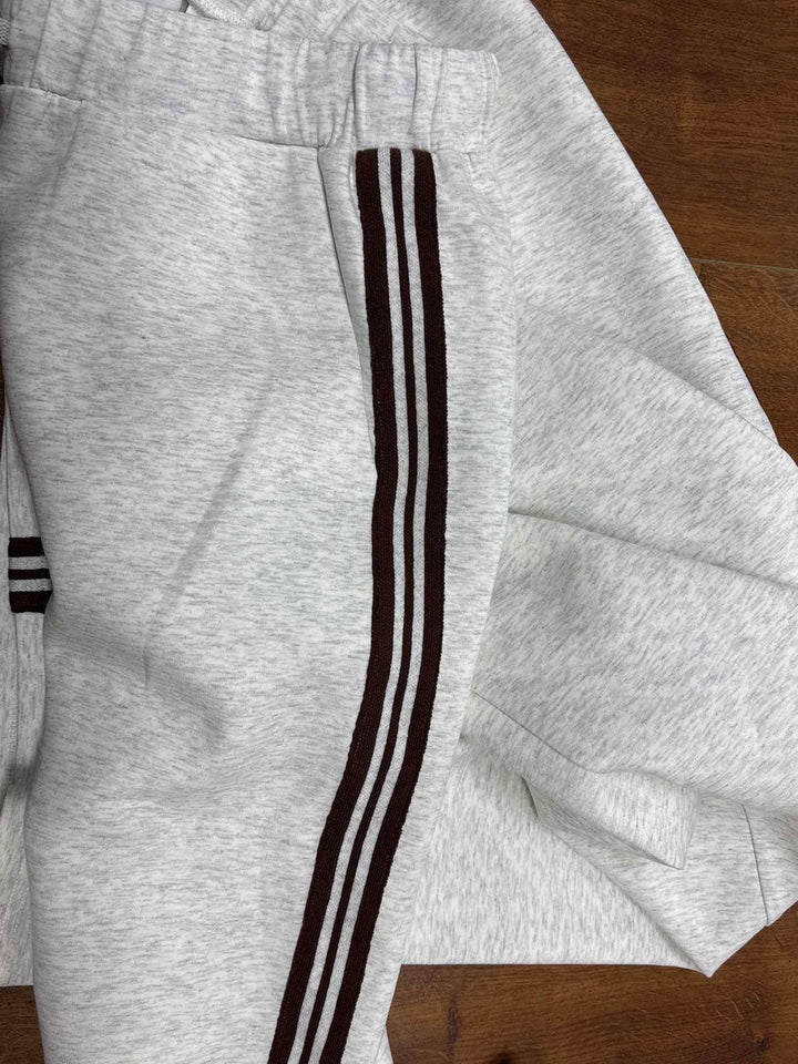 Michelle | Retro Sporty Webbing Half-zip Sweatshirt And Wide-leg Pants Set