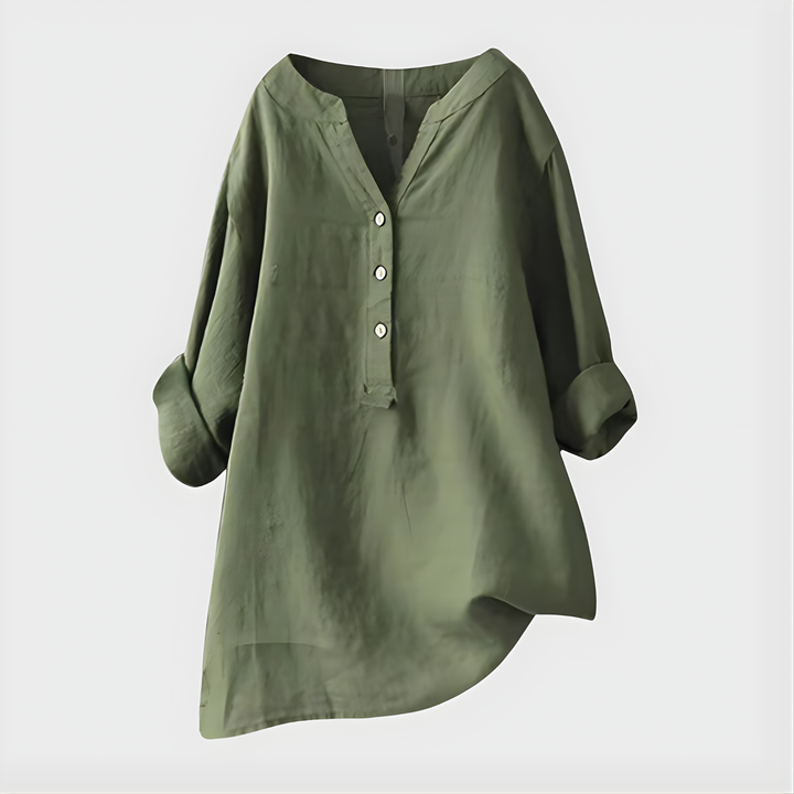 Veronica | Elegant Cotton-Linen V-Neck Blouse