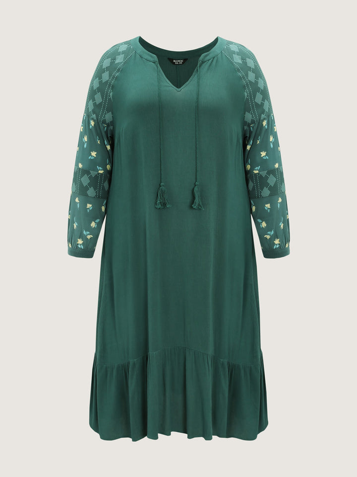 Floral Print Contrast Drawstring Midi Dress