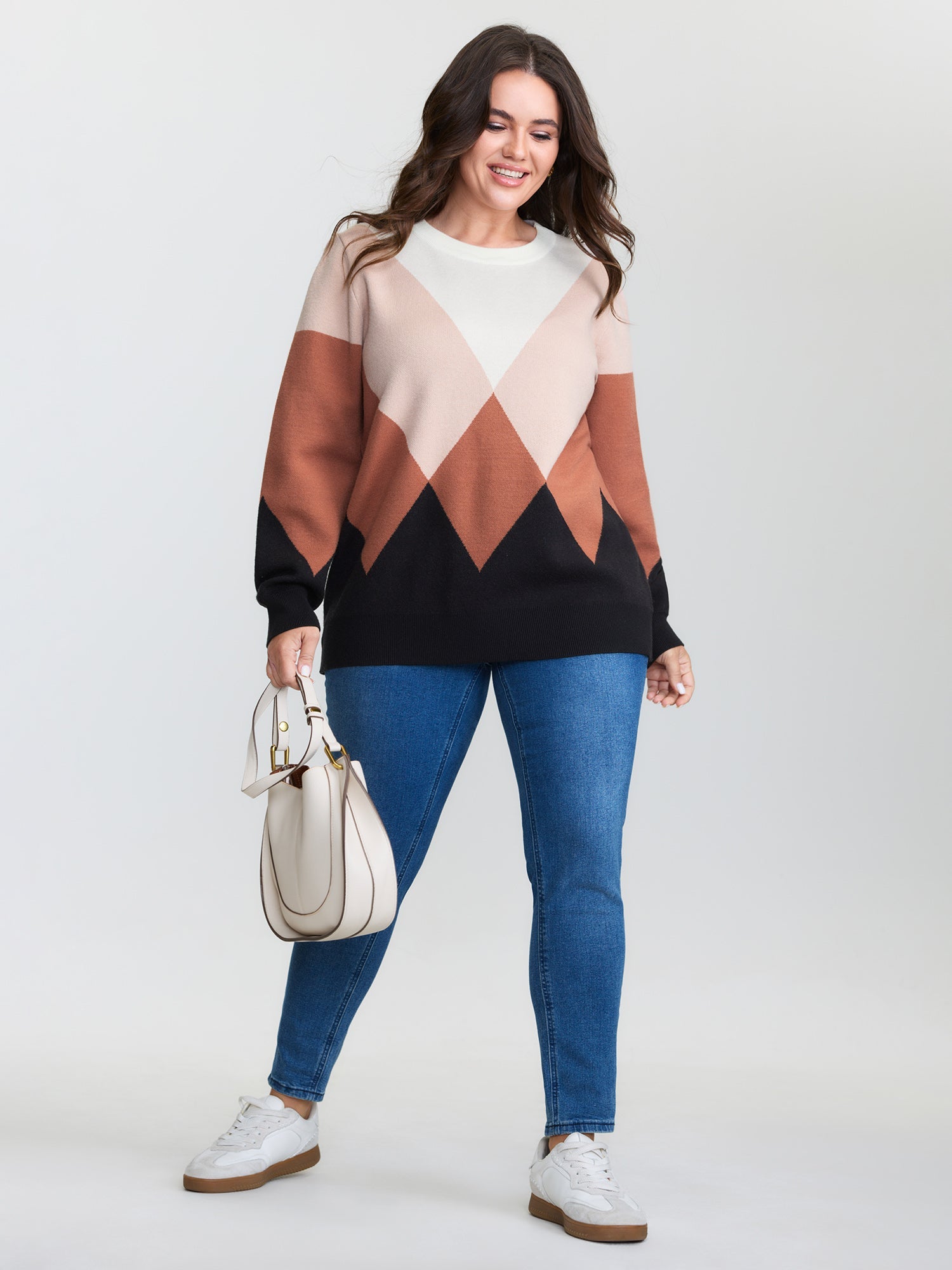 Diamond Colorblock Jacquard Pullover
