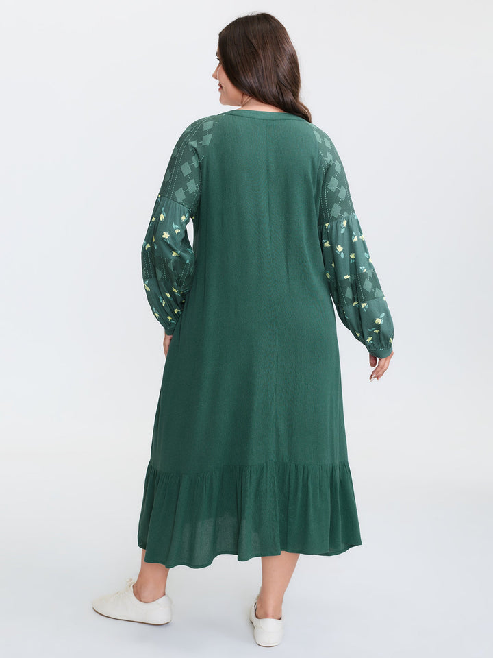 Floral Print Contrast Drawstring Midi Dress