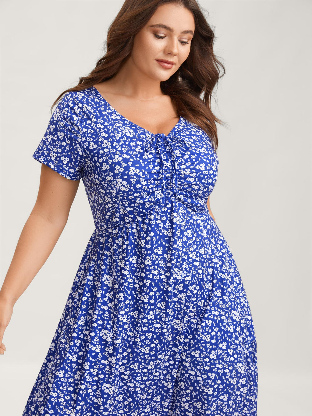 Ditsy Floral Elastic Waist Knot Drawstring Dress