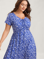 Ditsy Floral Elastic Waist Knot Drawstring Dress