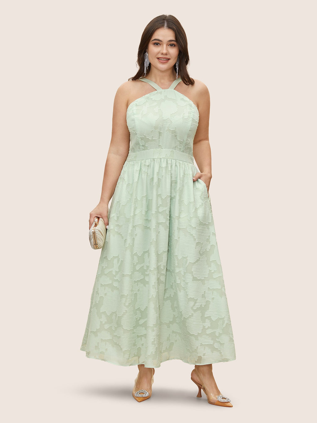 Abstract Textured Shirred Pocket Dress