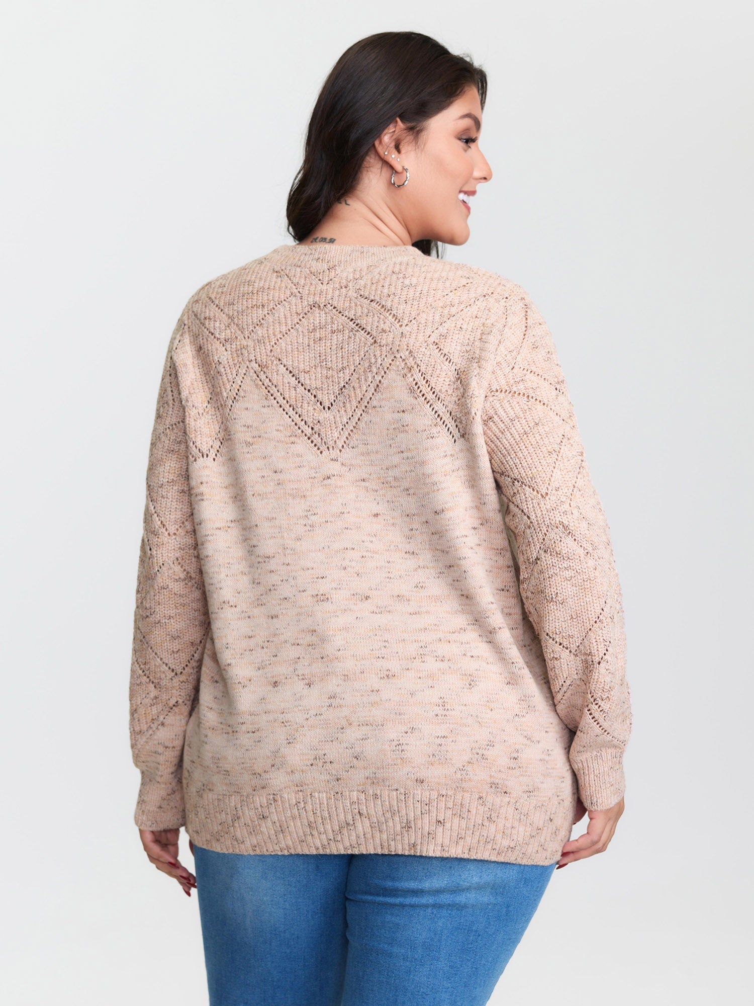 Cut-Out Textured Ribbed Hem Pullover