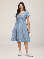 Ditsy Floral Elastic Waist Knot Drawstring Dress