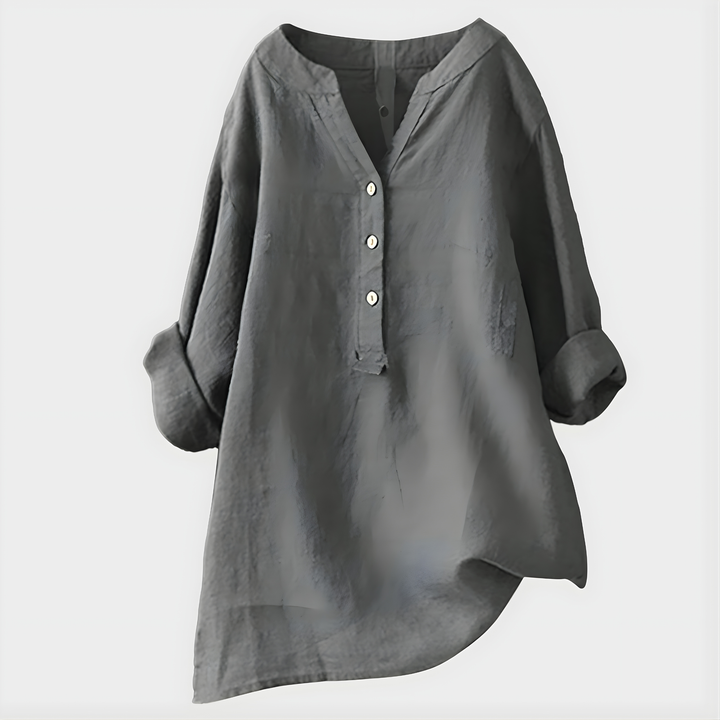 Veronica | Elegant Cotton-Linen V-Neck Blouse