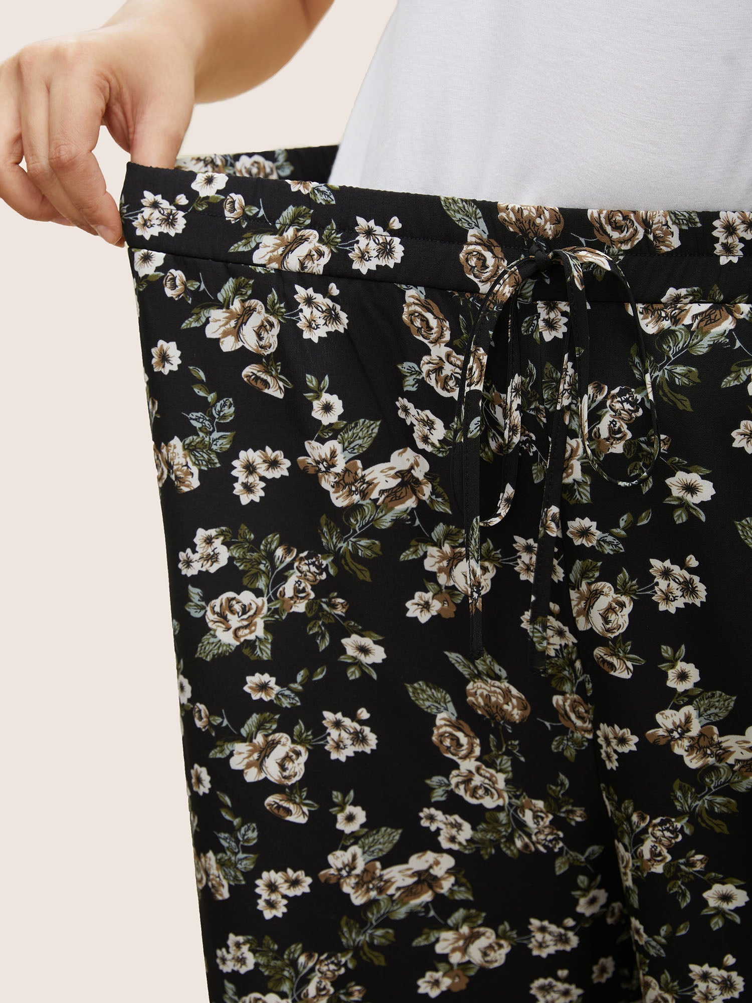 Ditsy Floral Ties Split Hem Wide Leg Pants