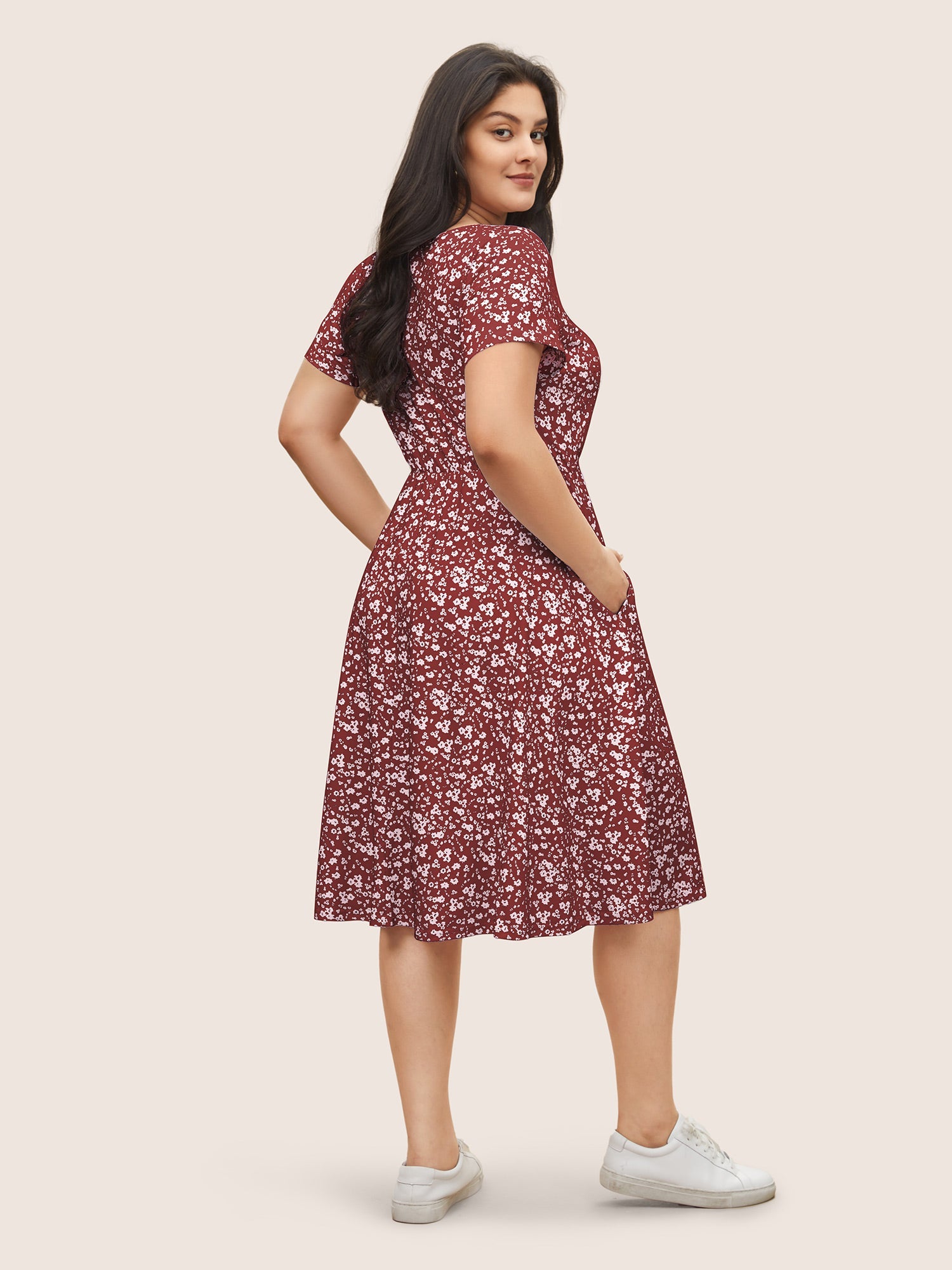 Ditsy Floral Elastic Waist Knot Drawstring Dress