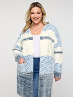 Colorblock Hooded Textured Knit Cardigan
