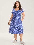 Ditsy Floral Elastic Waist Knot Drawstring Dress