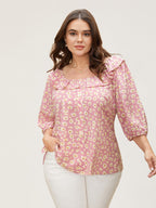 Daisy Patterned Ruffled Collar Blouse