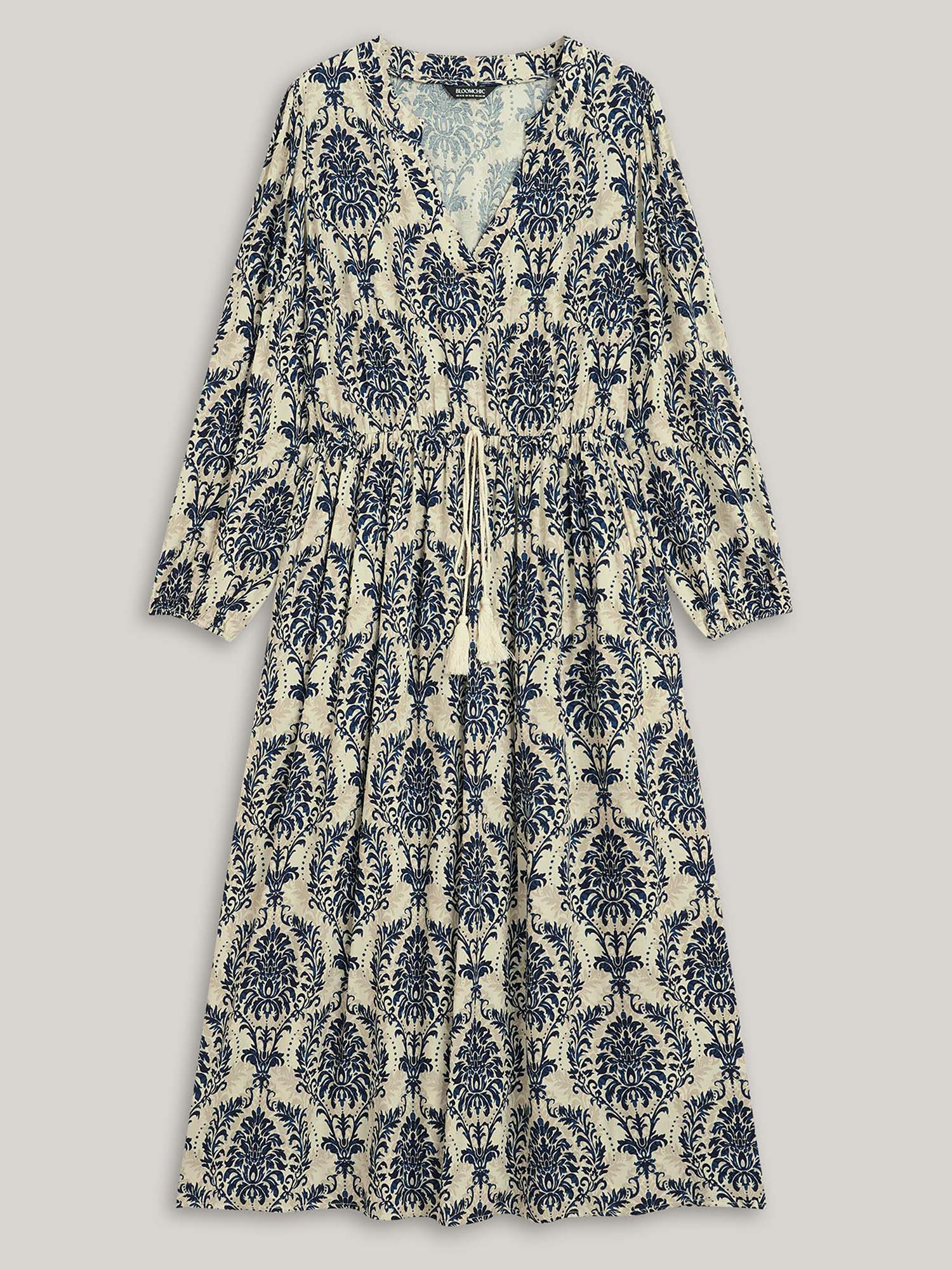 Boho Print Notched Tie Knot Maxi Dress