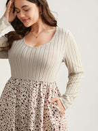 Ditsy Floral Patchwork Texture Midi Dress