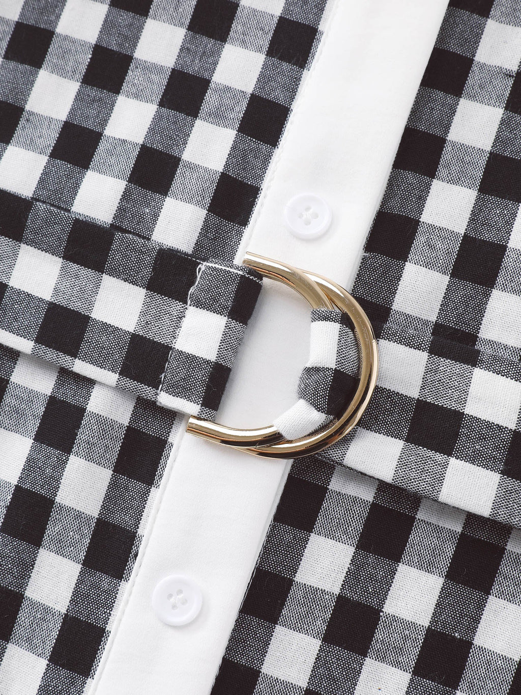 Checkered Pattern Color Contrast Shirt Midi Dress