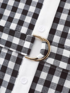 Checkered Pattern Color Contrast Shirt Midi Dress