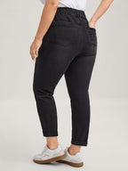 Drawstring Elastic Waist Roll Hem Jeans