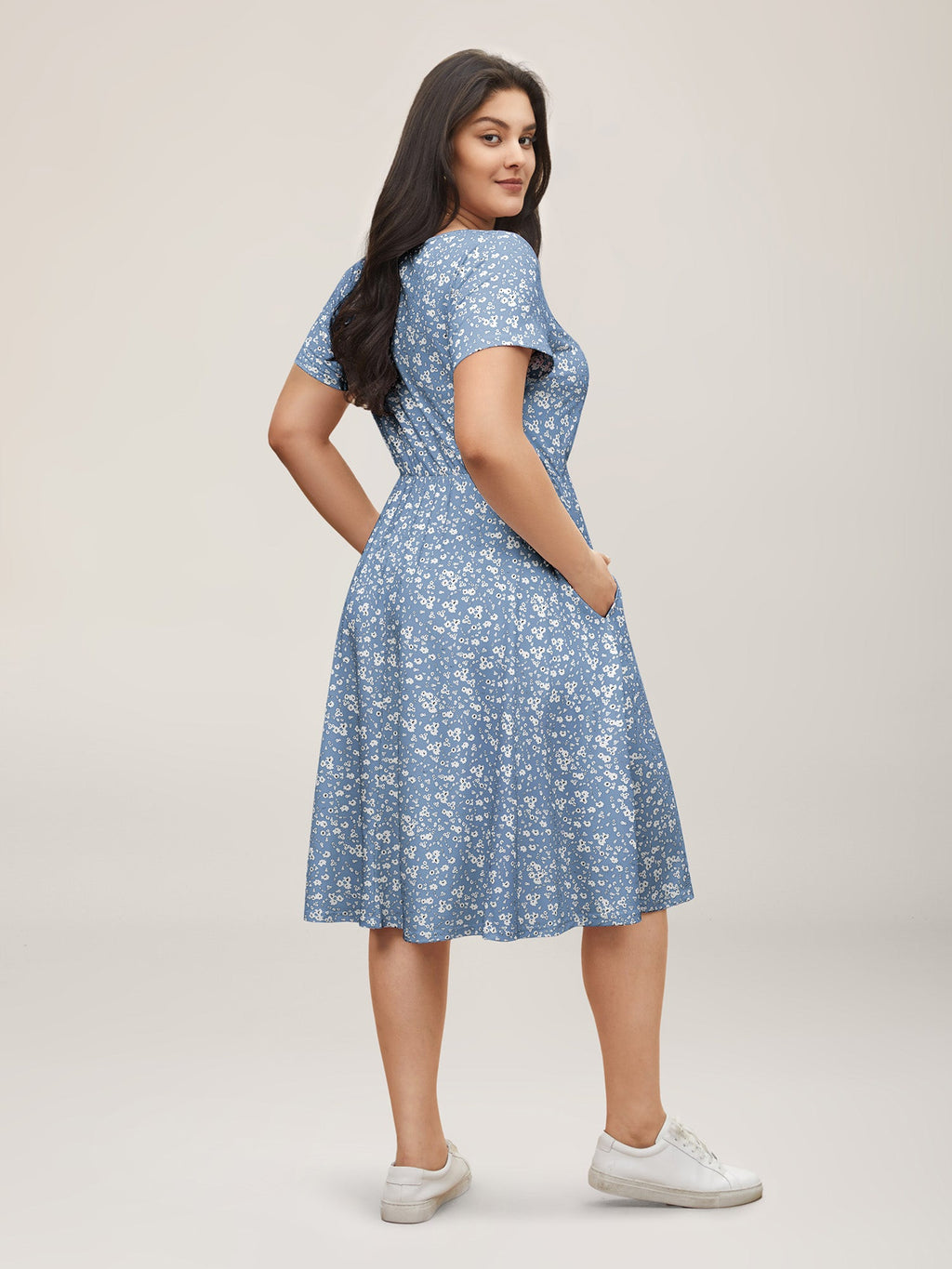 Ditsy Floral Elastic Waist Knot Drawstring Dress