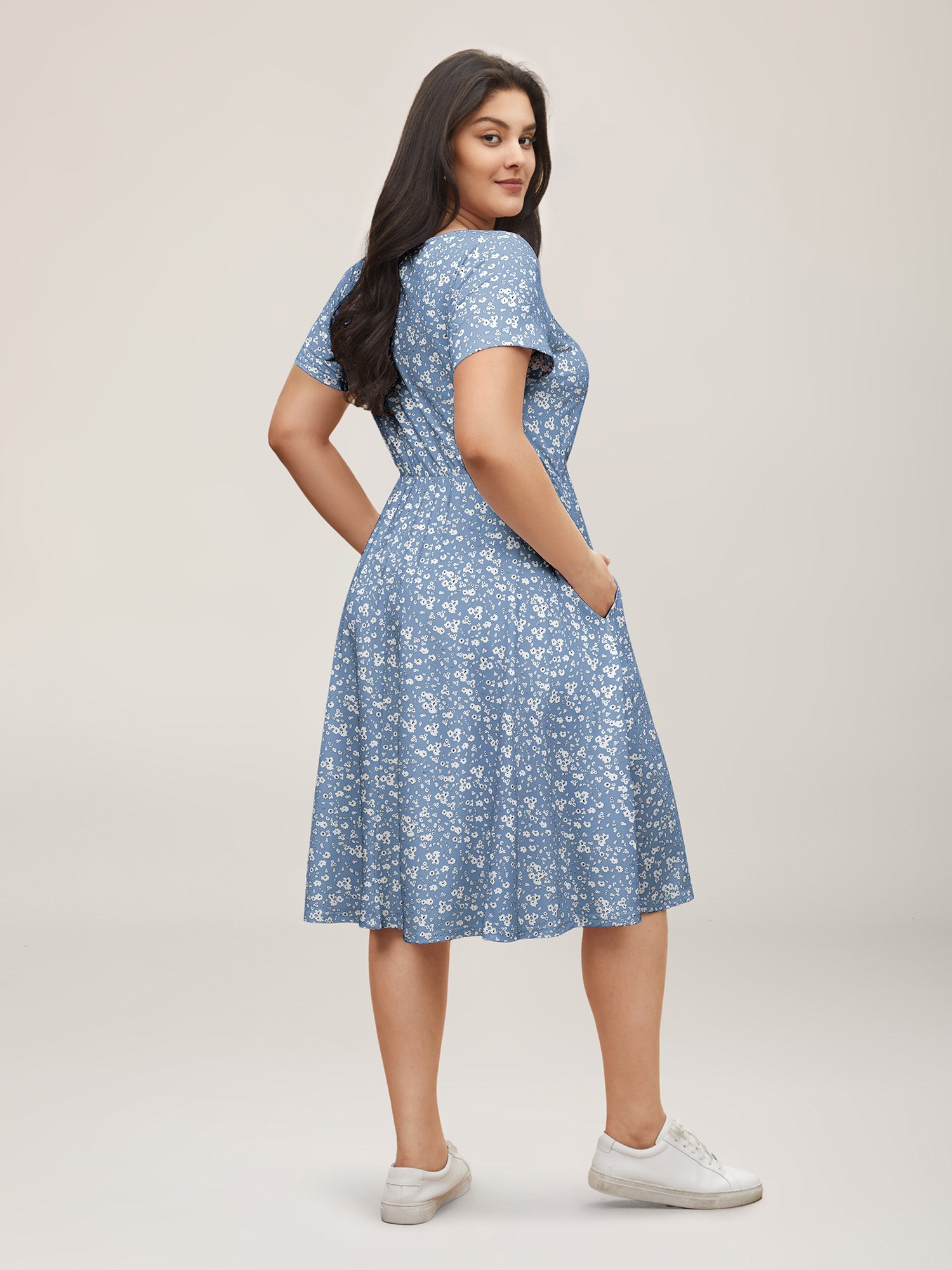 Ditsy Floral Elastic Waist Knot Drawstring Dress