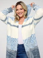 Colorblock Hooded Textured Knit Cardigan