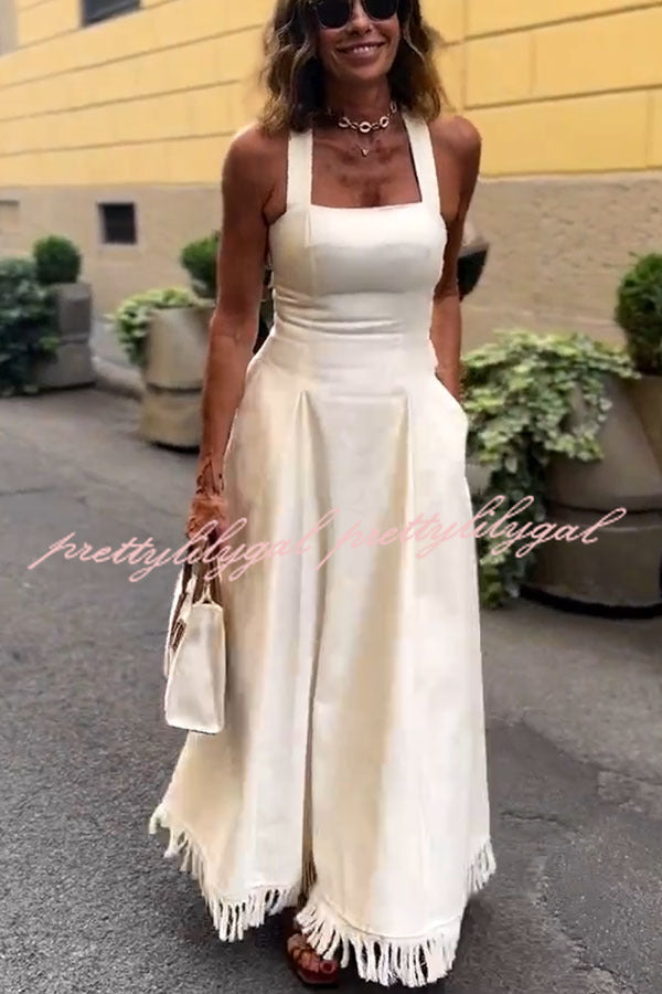Chantal | Linen Blend Square Neck Midi Dress