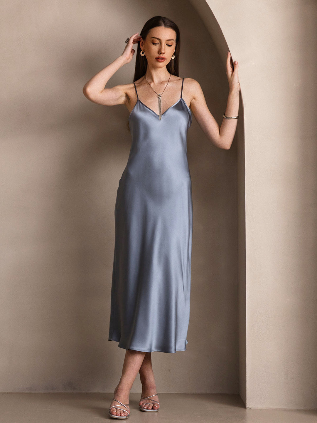 Rachel | Spaghetti Strap Silk Midi Dress