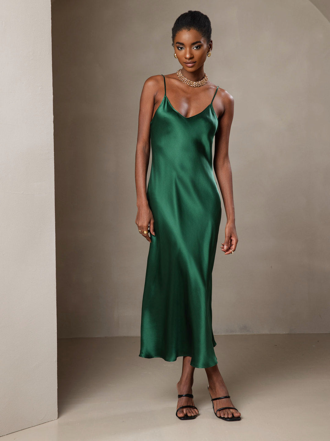Rachel | Spaghetti Strap Silk Midi Dress