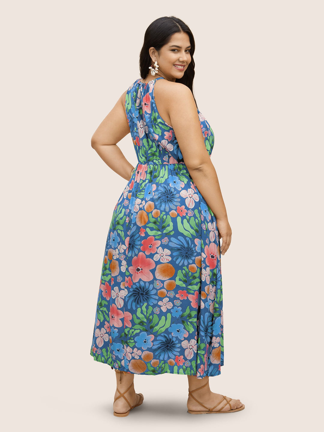 Floral Printed Patchwork Side Seam Pocket Dress