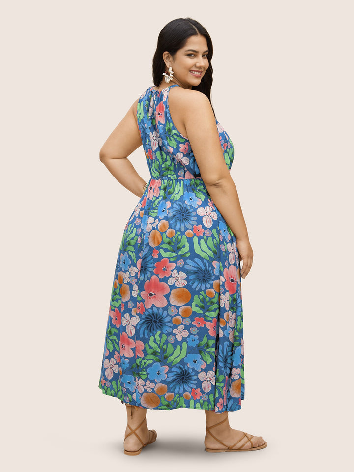 Floral Printed Patchwork Side Seam Pocket Dress