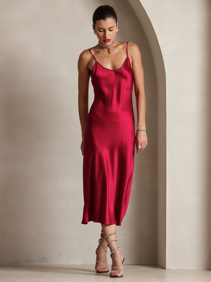 Rachel | Spaghetti Strap Silk Midi Dress
