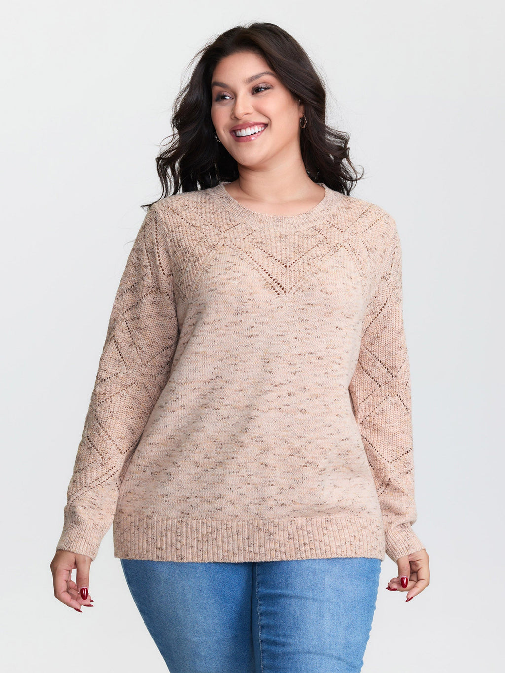 Cut-Out Textured Ribbed Hem Pullover