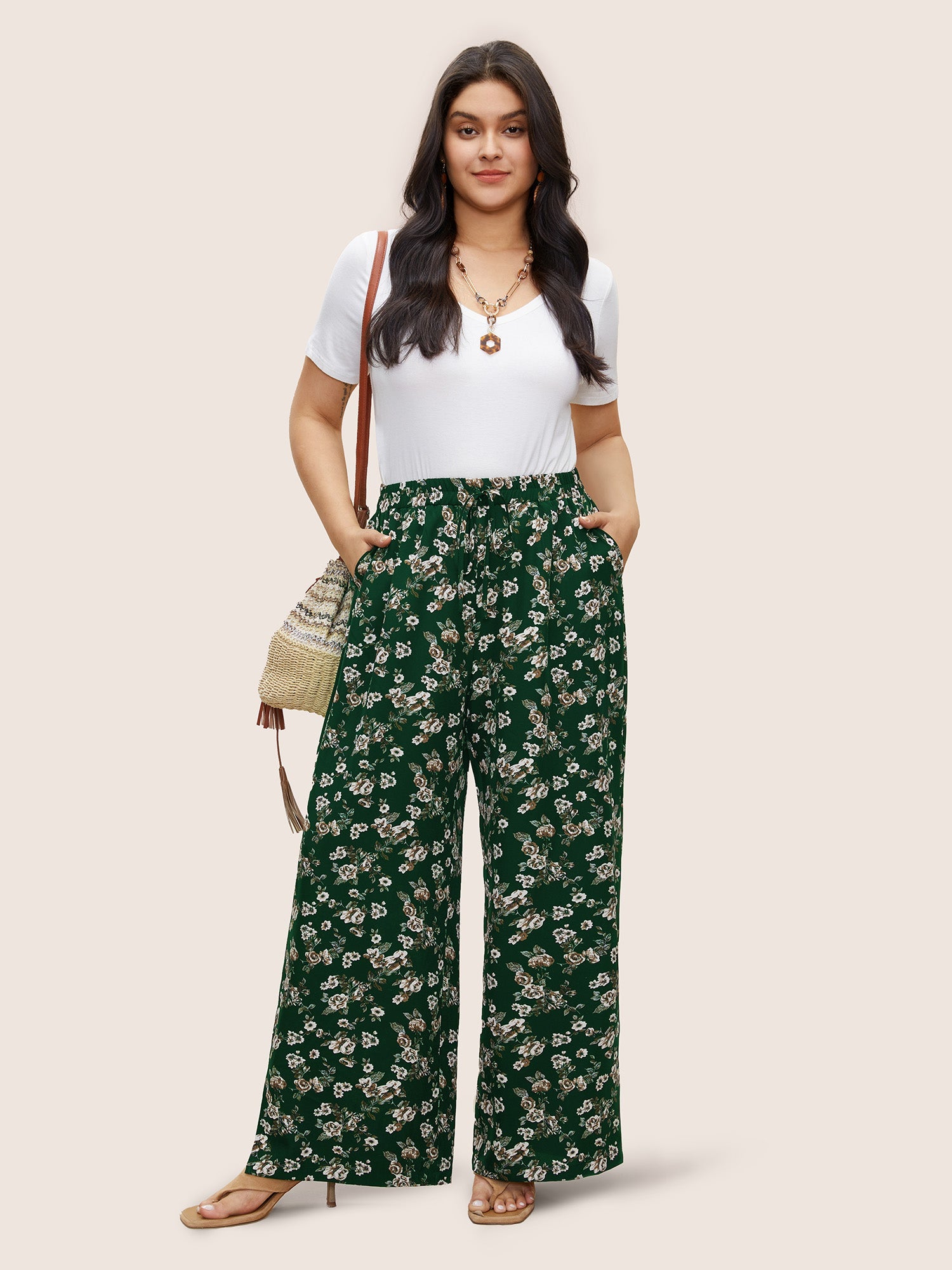 Ditsy Floral Ties Split Hem Wide Leg Pants