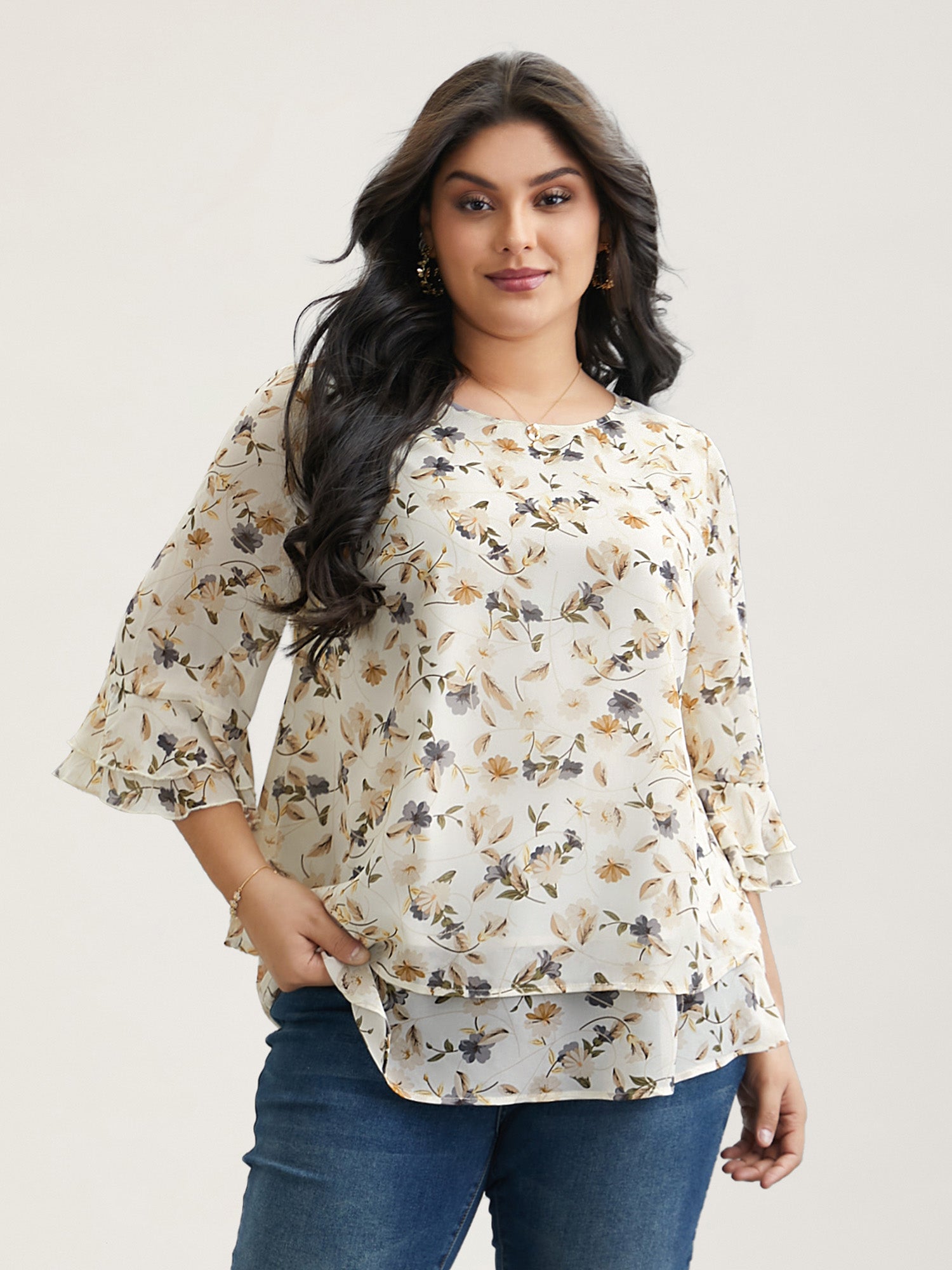 Chiffon Floral Print Layered Blouse