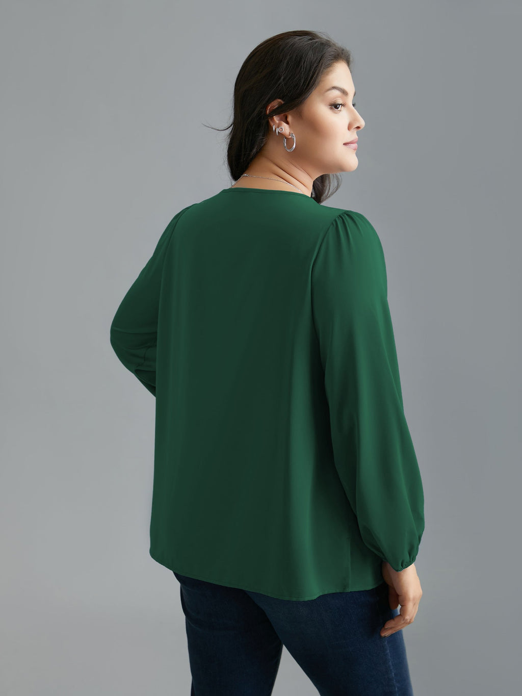 Criss Cross Neckline Puff Sleeve Gathered Blouse