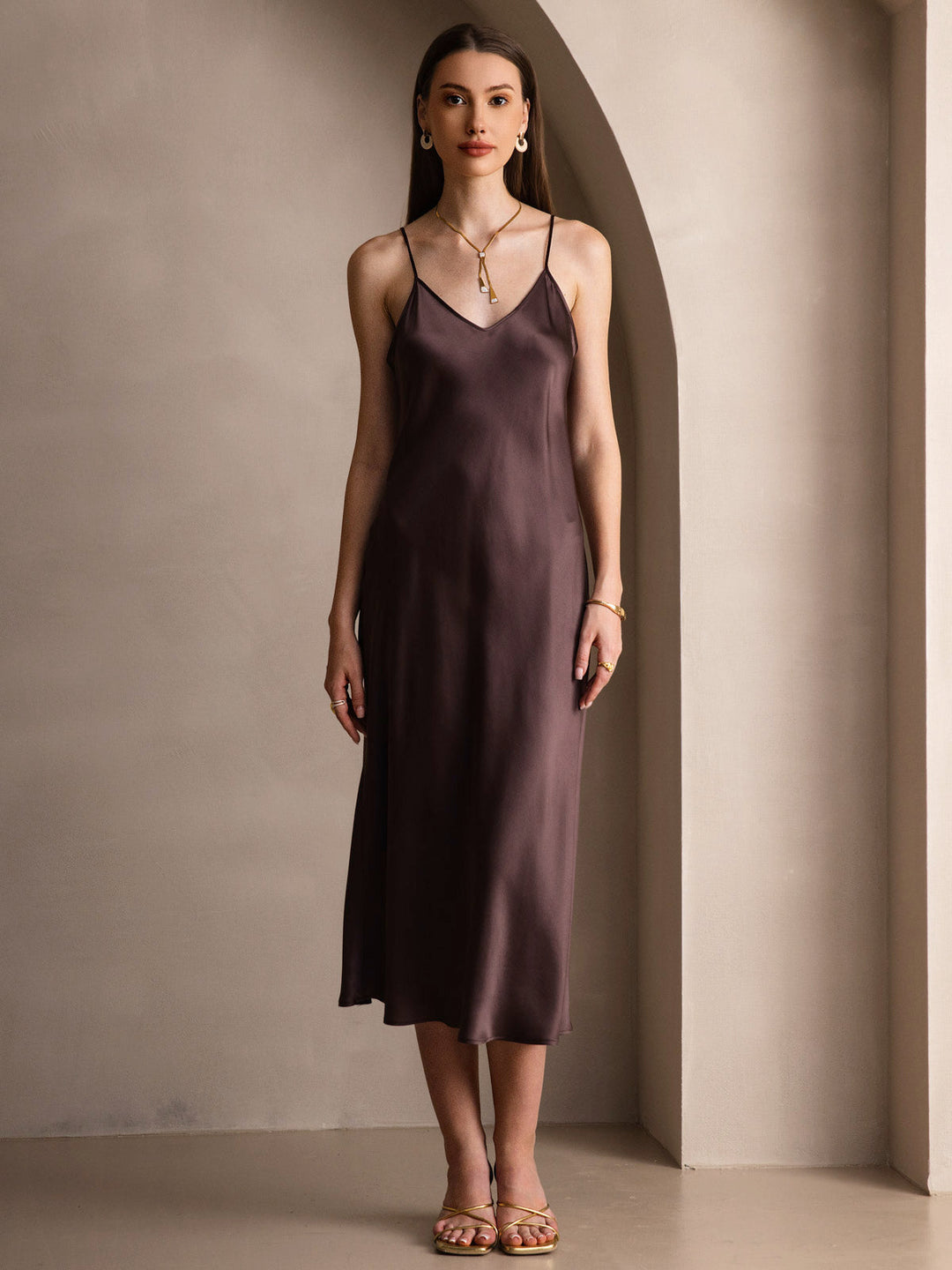 Rachel | Spaghetti Strap Silk Midi Dress