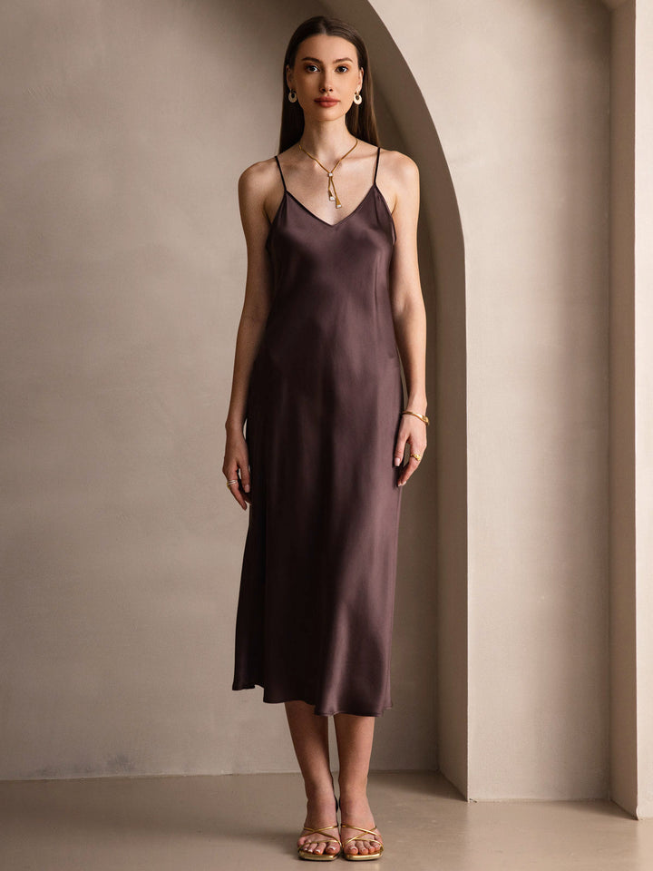 Rachel | Spaghetti Strap Silk Midi Dress