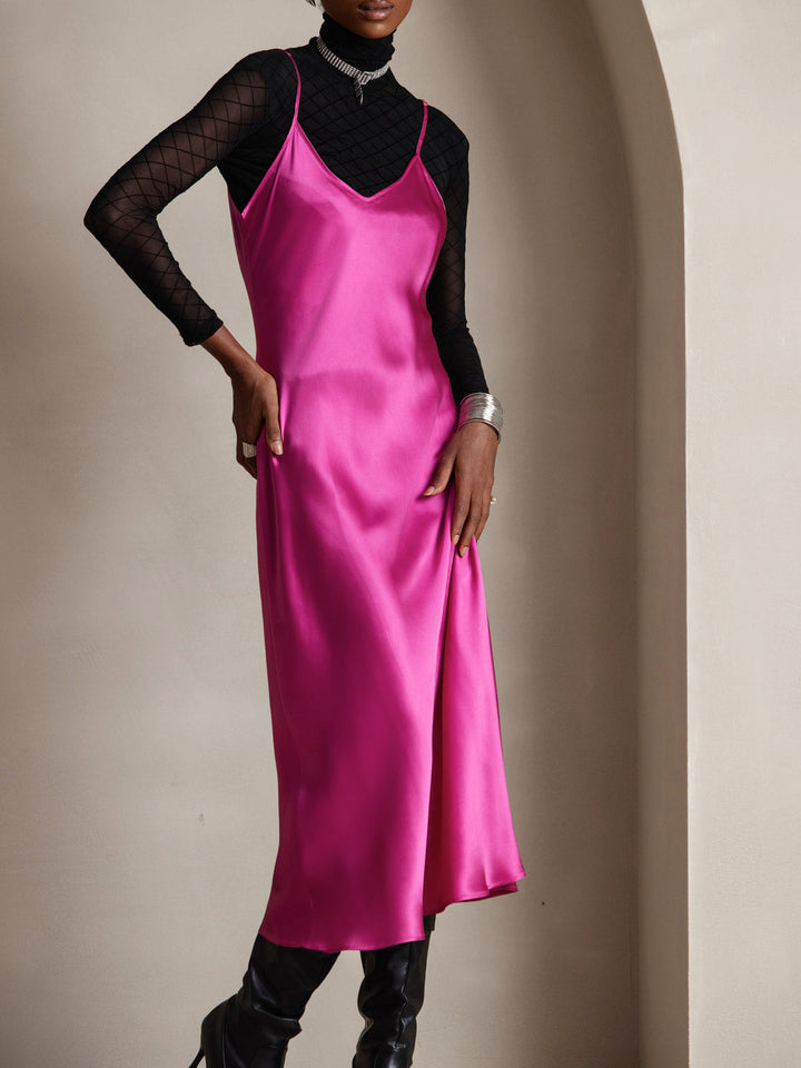 Rachel | Spaghetti Strap Silk Midi Dress