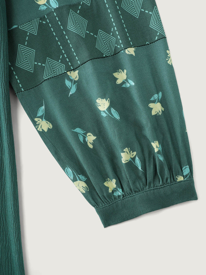 Floral Print Contrast Drawstring Midi Dress