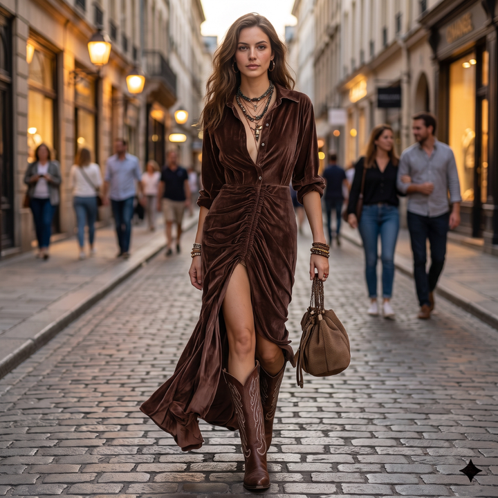 Isabelle | Pleated Velvet Midi Dress