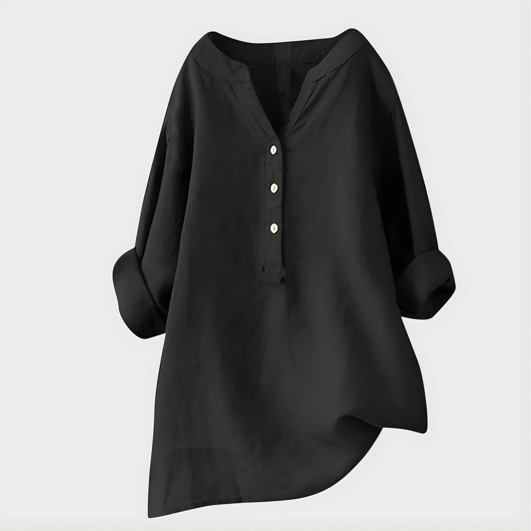 Veronica | Elegant Cotton-Linen V-Neck Blouse