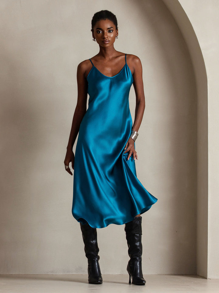 Rachel | Spaghetti Strap Silk Midi Dress