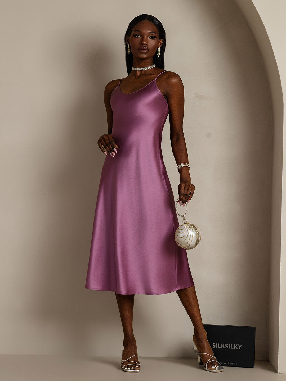 Rachel | Spaghetti Strap Silk Midi Dress