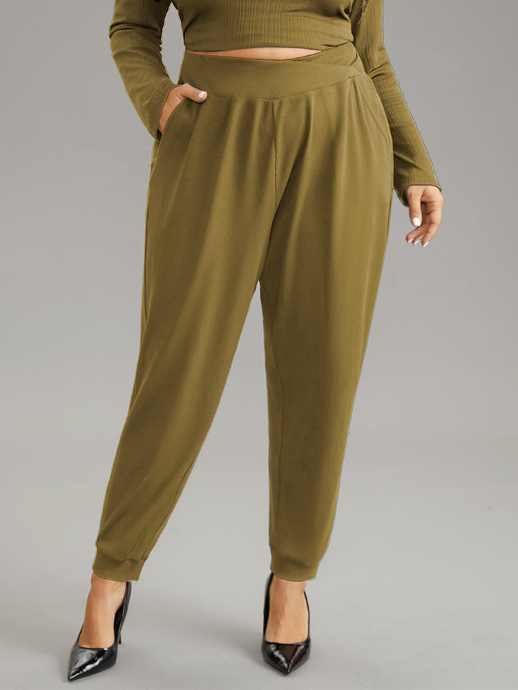 Crossover Plain Texture High Rise Pants