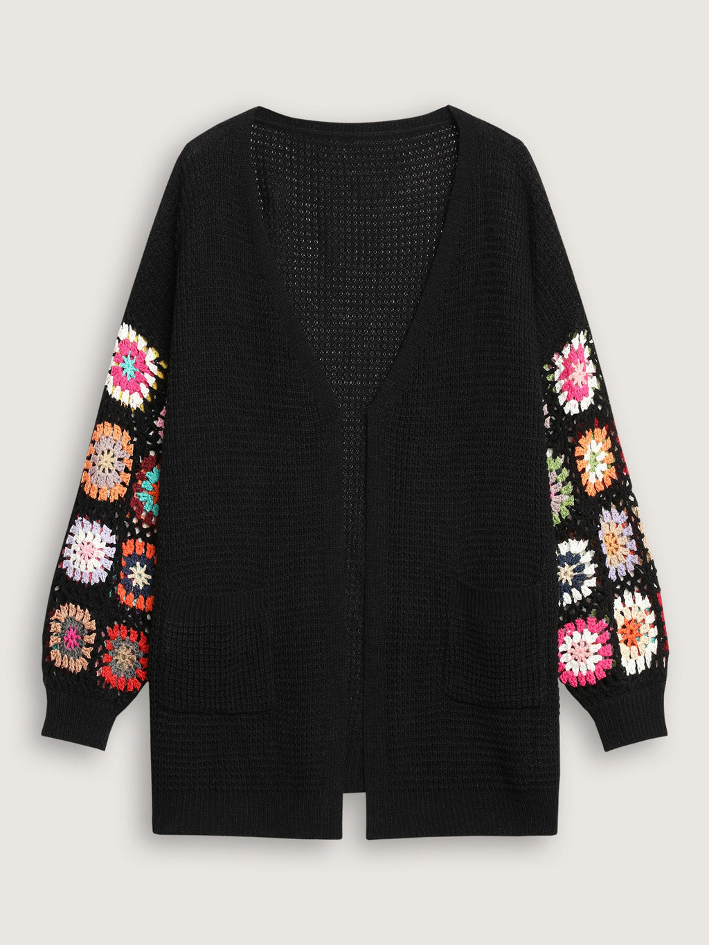 Crochet Floral Drop Shoulder Cut Out Cardigan