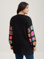 Crochet Floral Drop Shoulder Cut Out Cardigan