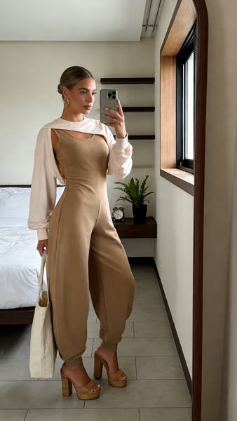 Amanda | Solid Long-Sleeve Top Jumpsuit Set
