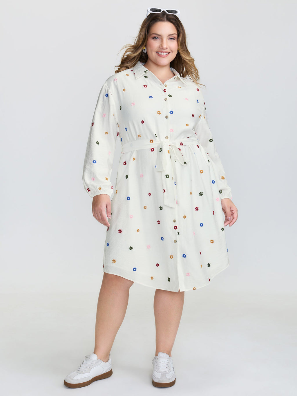 Colorful Floral Embroidery Pockets Midi Dress