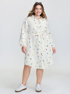 Colorful Floral Embroidery Pockets Midi Dress