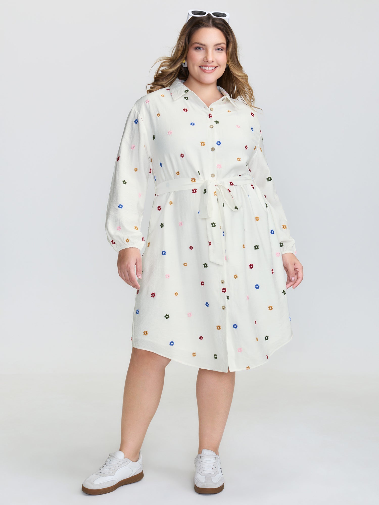 Colorful Floral Embroidery Pockets Midi Dress