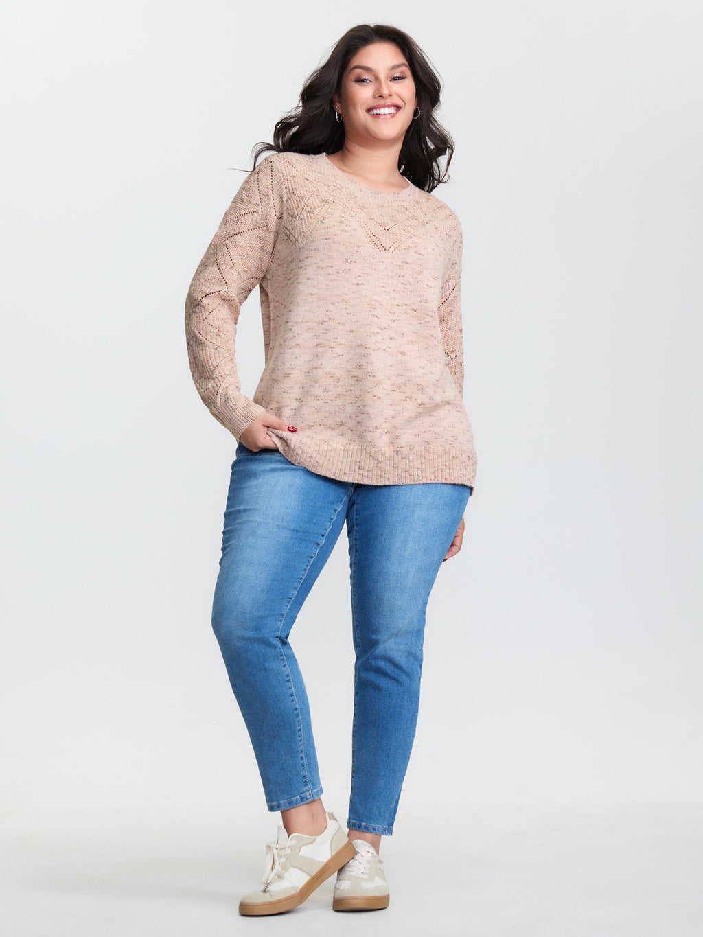 Cut-Out Textured Ribbed Hem Pullover